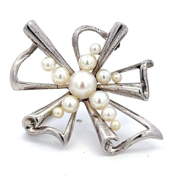 Mikimoto Estate Akoya Pearl Brooch Pin 2.5-6 mm Silver M408 - Picture 4 of 10